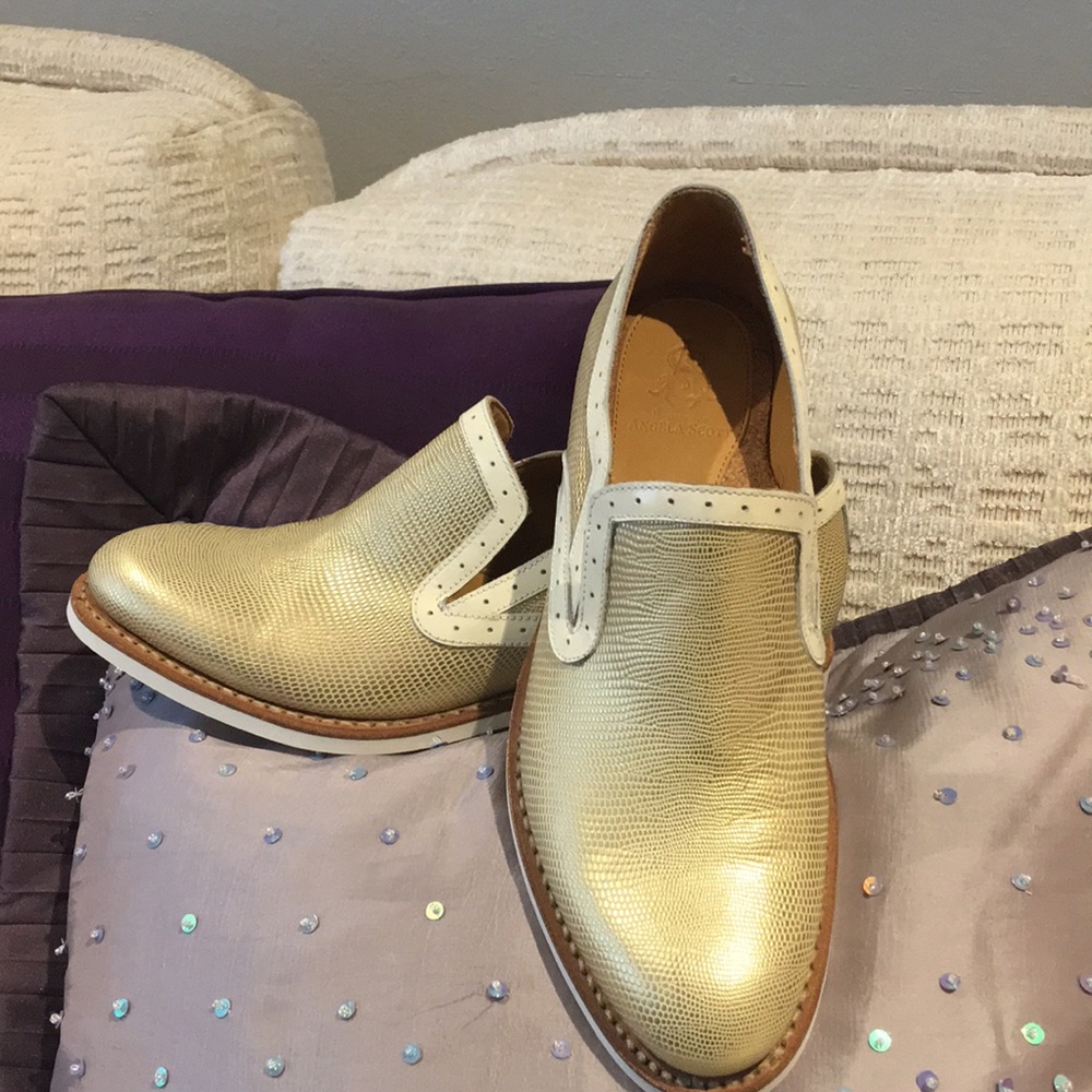 The Office Of Angela Scott Gold Loafers.